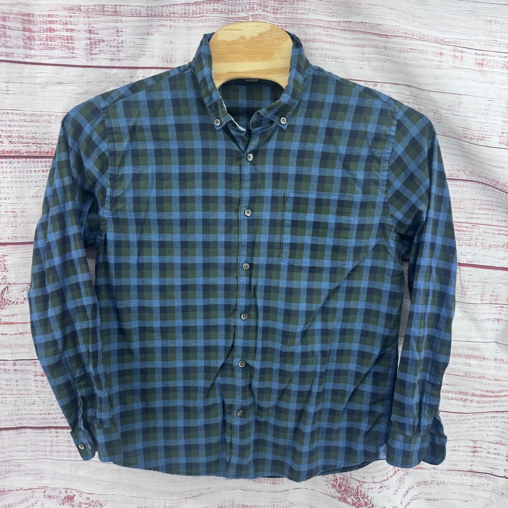 Carbon 2 Cobalt Shirt Mens Large Blue Green Plaid Cotton Button Down Casual